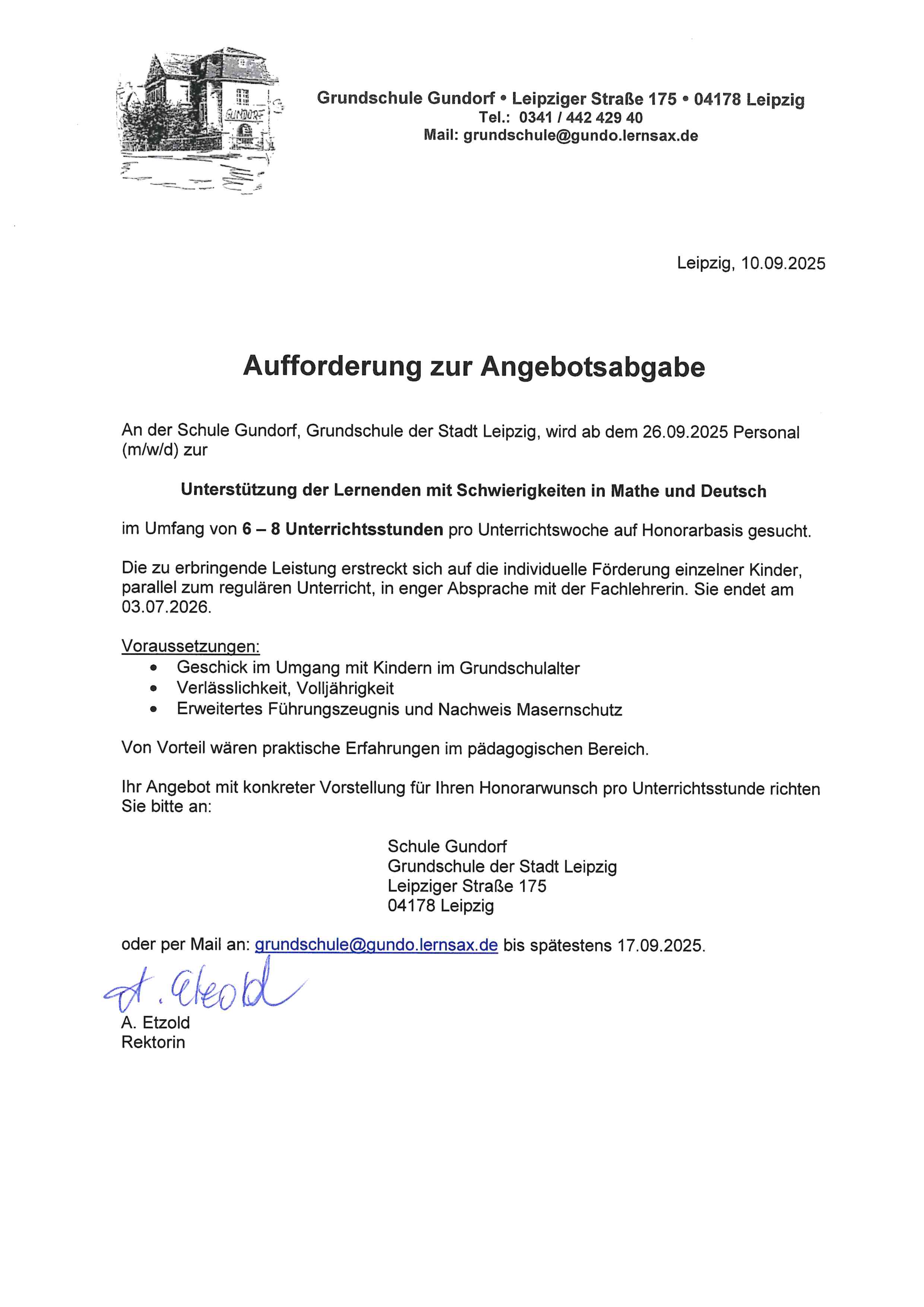 Ausschreibung Honorarkraft